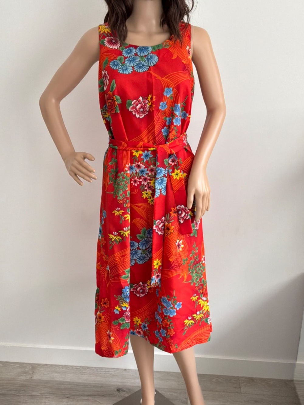 Vintage 70s Mr Lee California Hawaiian Floral Midi Sheath Dress W/Sash Size 12 - Picture 2 of 13